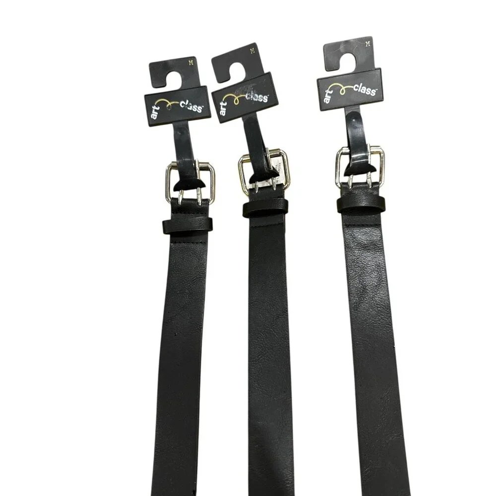3(PACK) New Target Art Class Kids Black Belt with Silver Buckle & Grommets Size